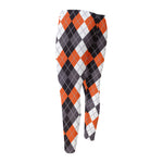 Grey Black Orange And White Argyle Print Men's Compression Pants