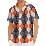 Grey Black Orange And White Argyle Print Men's Deep V-Neck Shirt
