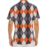 Grey Black Orange And White Argyle Print Men's Deep V-Neck Shirt