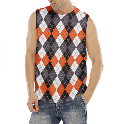 Grey Black Orange And White Argyle Print Men's Fitness Tank Top