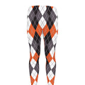 Grey Black Orange And White Argyle Print Men's Leggings