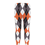 Grey Black Orange And White Argyle Print Men's leggings