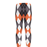 Grey Black Orange And White Argyle Print Men's leggings