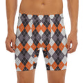 Grey Black Orange And White Argyle Print Men's Long Boxer Briefs