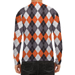 Grey Black Orange And White Argyle Print Men's Long Sleeve Rash Guard