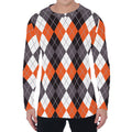 Grey Black Orange And White Argyle Print Men's Long Sleeve T-Shirt