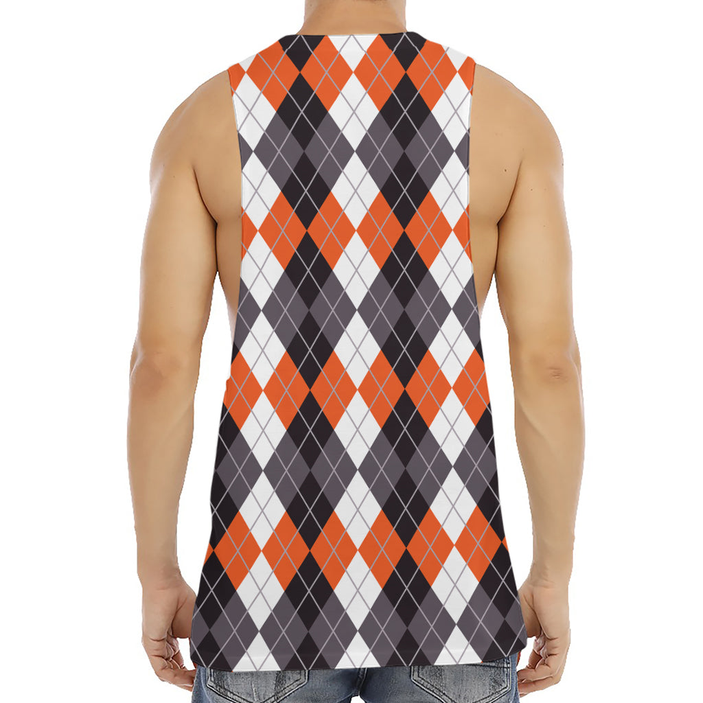 Grey Black Orange And White Argyle Print Men's Muscle Tank Top