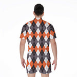 Grey Black Orange And White Argyle Print Men's Rompers