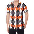 Grey Black Orange And White Argyle Print Men's Shirt