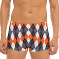 Grey Black Orange And White Argyle Print Men's Short Boxer Briefs