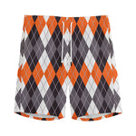 Grey Black Orange And White Argyle Print Men's Sports Shorts