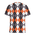 Grey Black Orange And White Argyle Print Men's Athletic T-Shirt