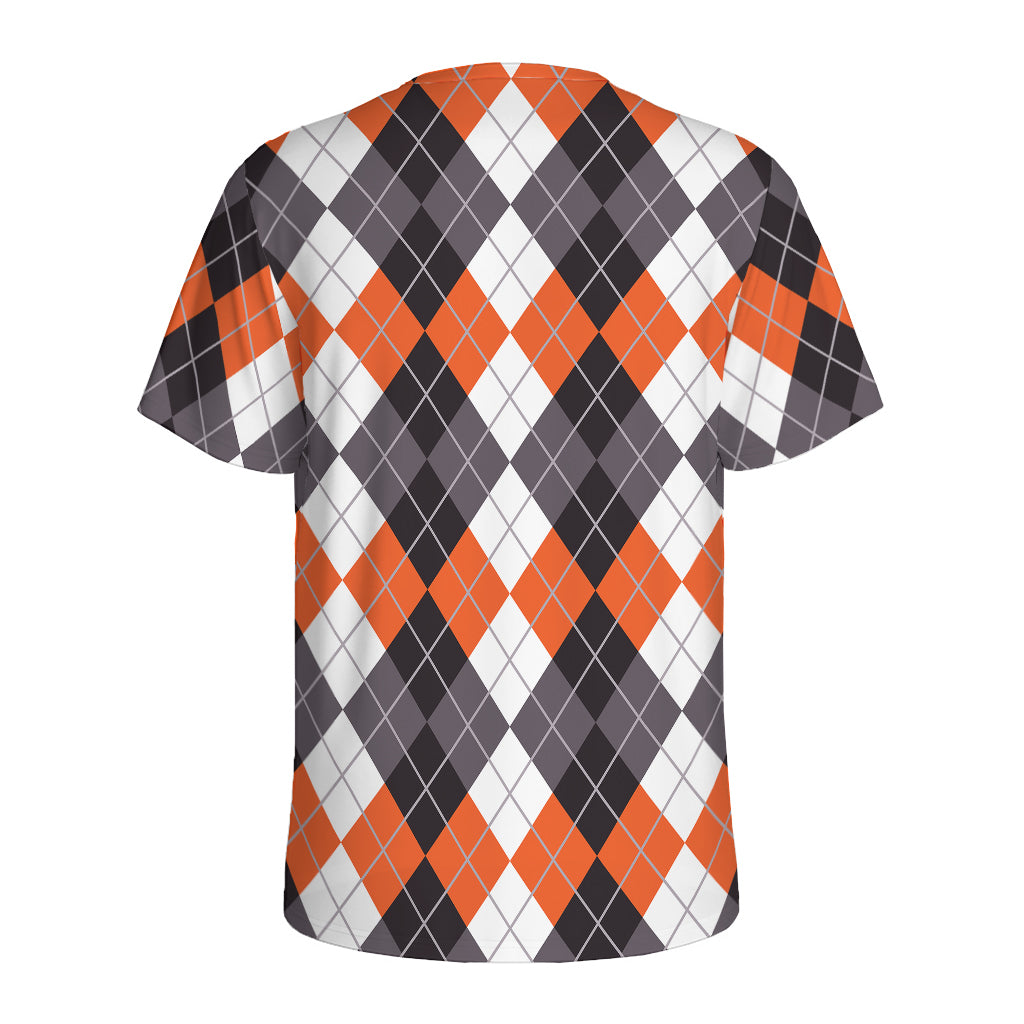 Grey Black Orange And White Argyle Print Men's Sports T-Shirt