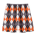 Grey Black Orange And White Argyle Print Men's Swim Trunks