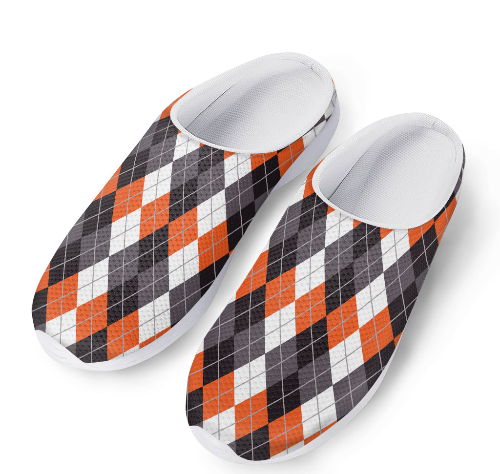 Grey Black Orange And White Argyle Print Mesh Casual Shoes