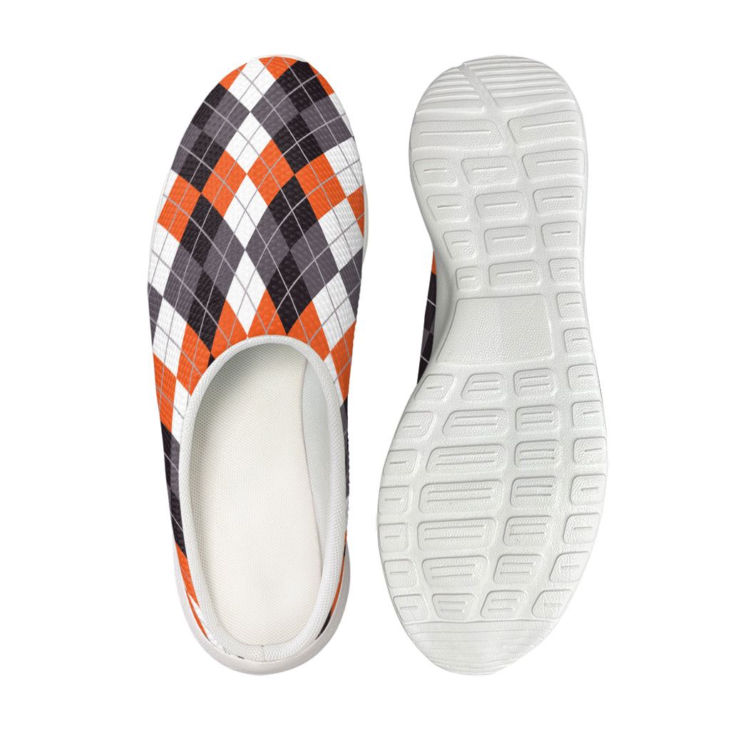 Grey Black Orange And White Argyle Print Mesh Casual Shoes