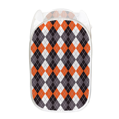 Grey Black Orange And White Argyle Print Mesh Laundry Hamper