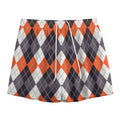Grey Black Orange And White Argyle Print Mesh Shorts