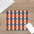 Grey Black Orange And White Argyle Print Mouse Pad