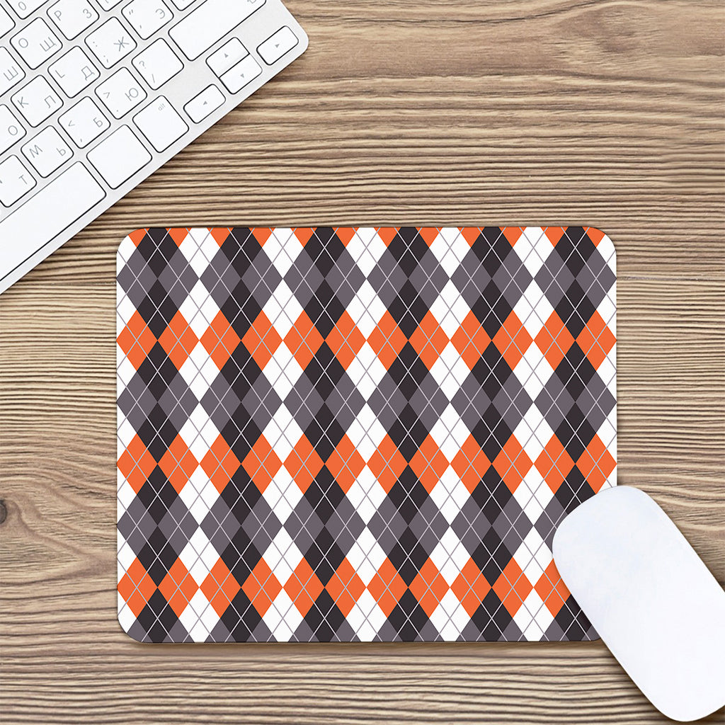 Grey Black Orange And White Argyle Print Mouse Pad