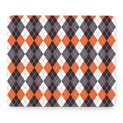 Grey Black Orange And White Argyle Print Mouse Pad