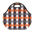 Grey Black Orange And White Argyle Print Neoprene Lunch Bag