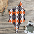 Grey Black Orange And White Argyle Print One Shoulder Bodysuit