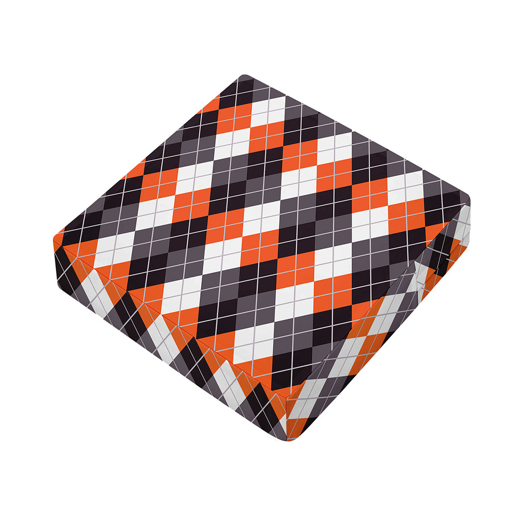 Grey Black Orange And White Argyle Print Outdoor Seat Cushion Cover