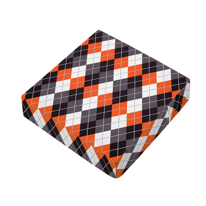 Grey Black Orange And White Argyle Print Outdoor Seat Cushion Cover