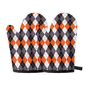 Grey Black Orange And White Argyle Print Oven Mitts