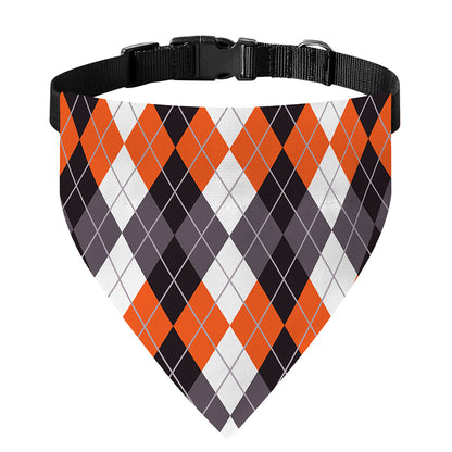 Grey Black Orange And White Argyle Print Over The Collar Dog Bandana