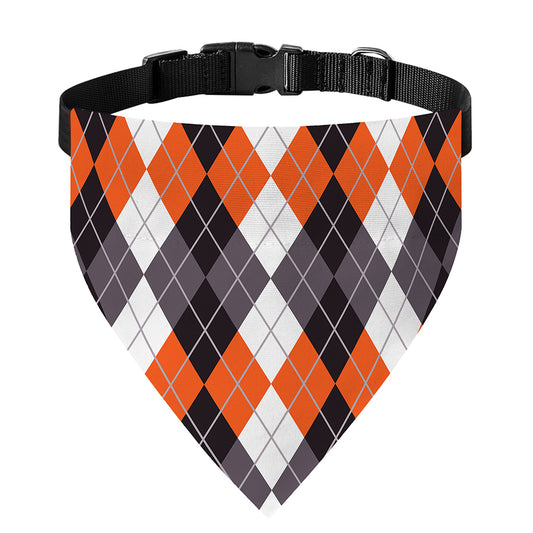 Grey Black Orange And White Argyle Print Over The Collar Dog Bandana