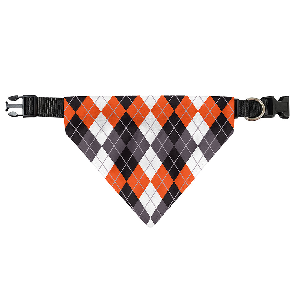 Grey Black Orange And White Argyle Print Over The Collar Dog Bandana