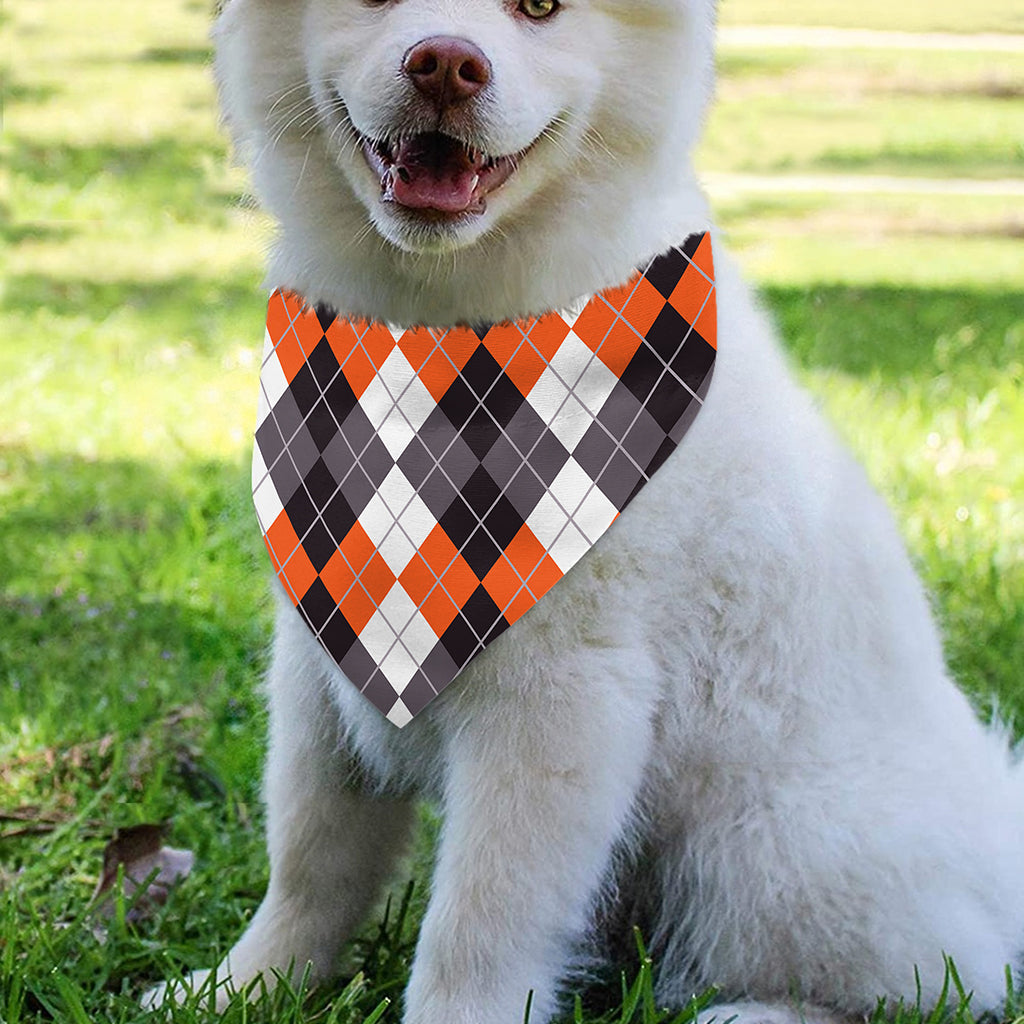 Grey Black Orange And White Argyle Print Over The Collar Dog Bandana