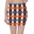Grey Black Orange And White Argyle Print Pencil Mini Skirt