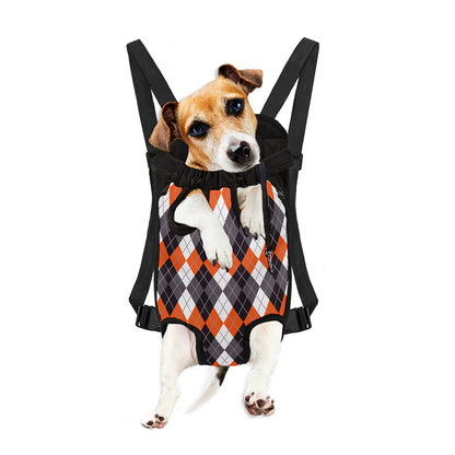 Grey Black Orange And White Argyle Print Pet Carrier Backpack