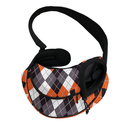 Grey Black Orange And White Argyle Print Pet Sling Carrier