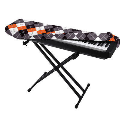Grey Black Orange And White Argyle Print Piano Keyboard Cover
