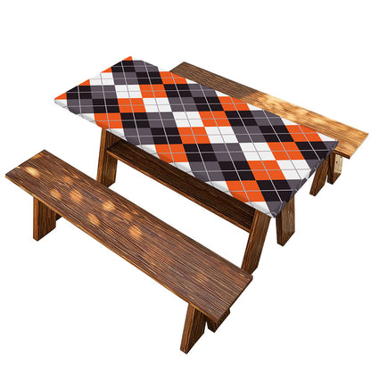 Grey Black Orange And White Argyle Print Picnic Table Cover