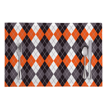 Grey Black Orange And White Argyle Print Placemat