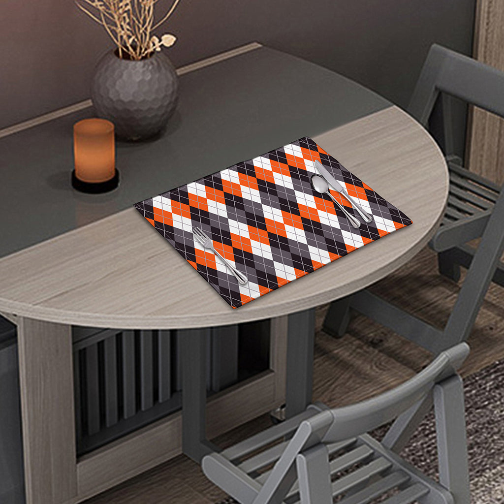 Grey Black Orange And White Argyle Print Placemat