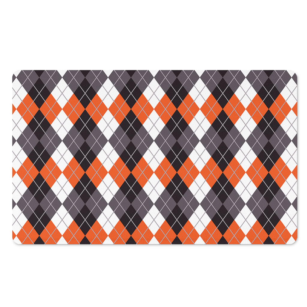 Grey Black Orange And White Argyle Print Polyester Doormat