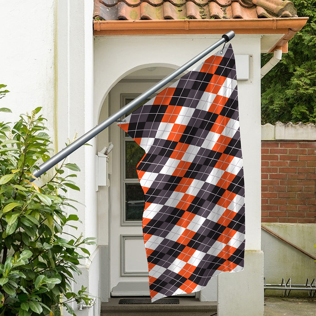 Grey Black Orange And White Argyle Print Polyester Flag