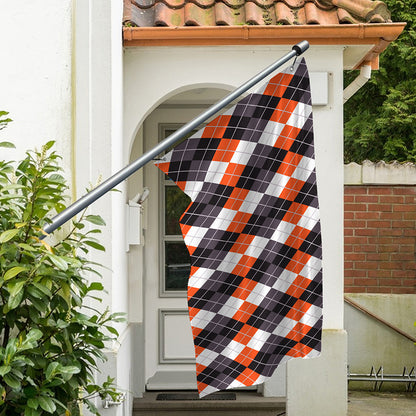 Grey Black Orange And White Argyle Print Polyester Flag