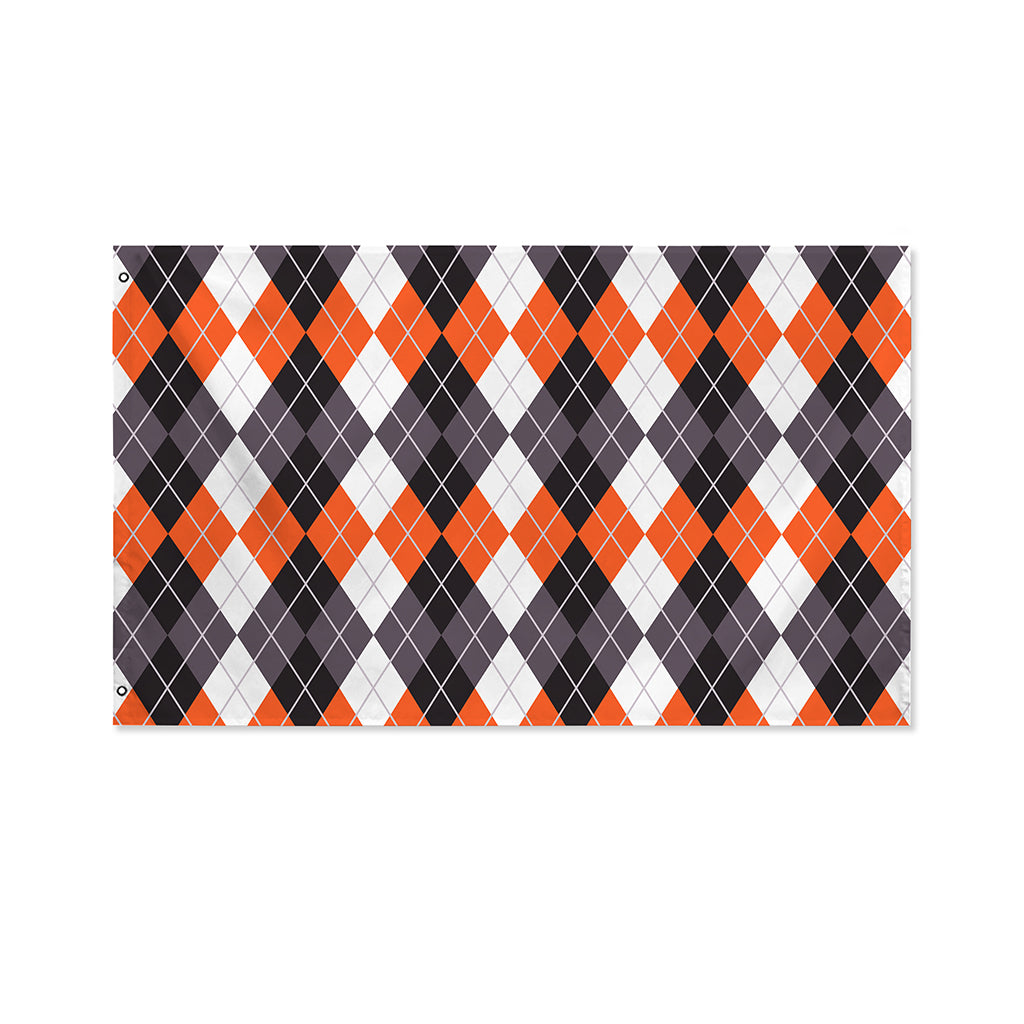 Grey Black Orange And White Argyle Print Polyester Flag