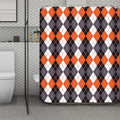Grey Black Orange And White Argyle Print Polyester Shower Curtain