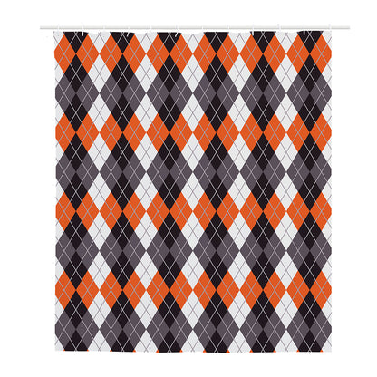Grey Black Orange And White Argyle Print Polyester Shower Curtain