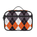 Grey Black Orange And White Argyle Print Portable Lunch Bag