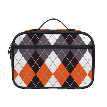 Grey Black Orange And White Argyle Print Portable Lunch Bag