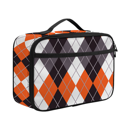 Grey Black Orange And White Argyle Print Portable Lunch Bag
